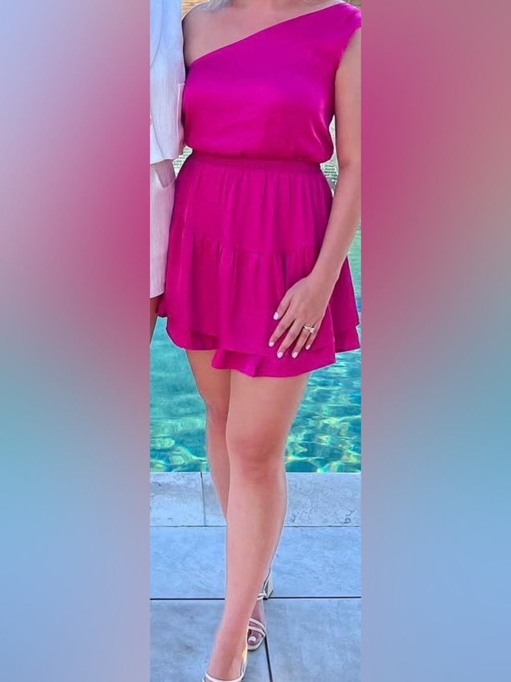 Steve Madden one shoulder Vibrant Pink Ruffled Mini Dress